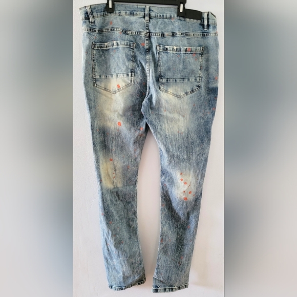 Another Hype Piece AHP Slim Blue Red Color Jeans Distressed Big & Tall 42 x 34 - Picture 2 of 8